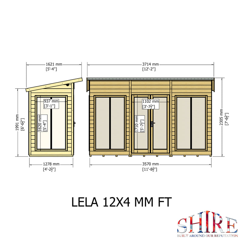 Lela Pent Summerhouse 12'x4' in T&G