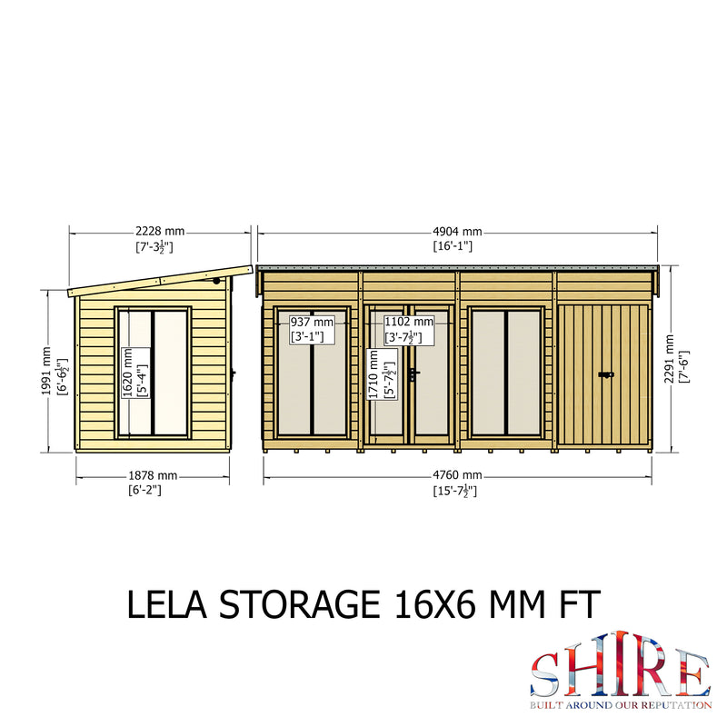 Lela Pent Summerhouse 16'x6' in T&G - Including 4ft Storage